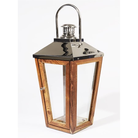 Northlight Seasonal 24.75 in. Beach Day Over-Sized Stainless Steel and Sheesham Wood Modern Pillar Candle Lantern 31370348